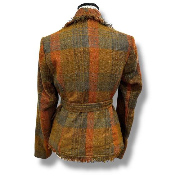 Anthropologie Cartonnier Size 0 XS Plaid Wrap Fringed Tweed Jacket Blazer - Picture 6 of 6